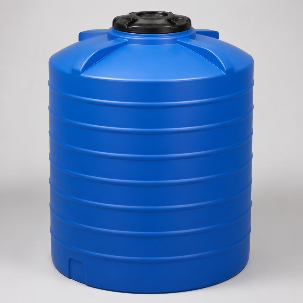 Blue ribbed Roto plastic water storage tank